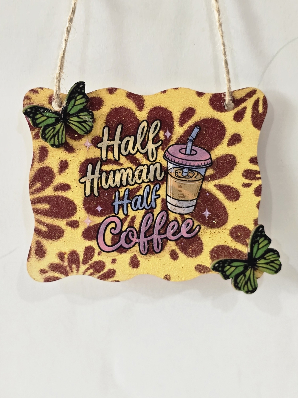 Half Human Half Coffee Decorative Wall Plaque - Yellow